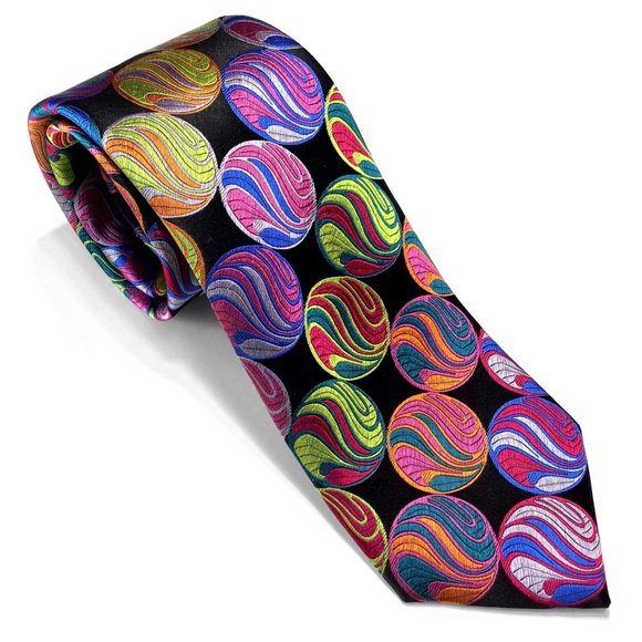 Black Circles Multi-color Lawrence Ivey Silk Tie - Picture 3 of 4